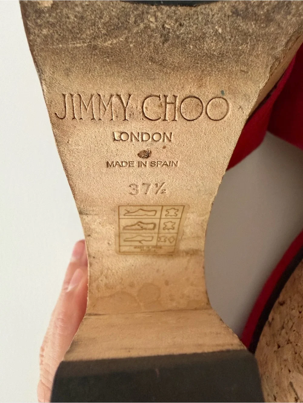 Jimmy Choo Deedee Red Suede Cork Platform Heels, Size 7.5